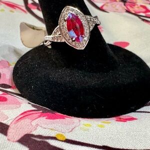 Fragrant Jewels Silver Ring with Iridescent Reddish Pink Gemstone